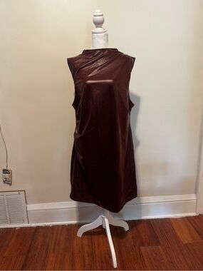 Fashion Nova Sleeveless Faux Leather Mini Dress in Burgundy